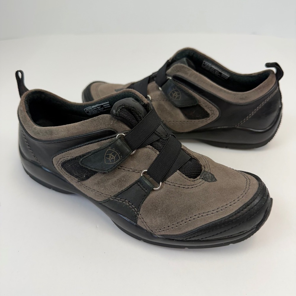 Ariat Fuse Women 9.5B Taupe Black Leather Suede Slip On Sneakers 10004783